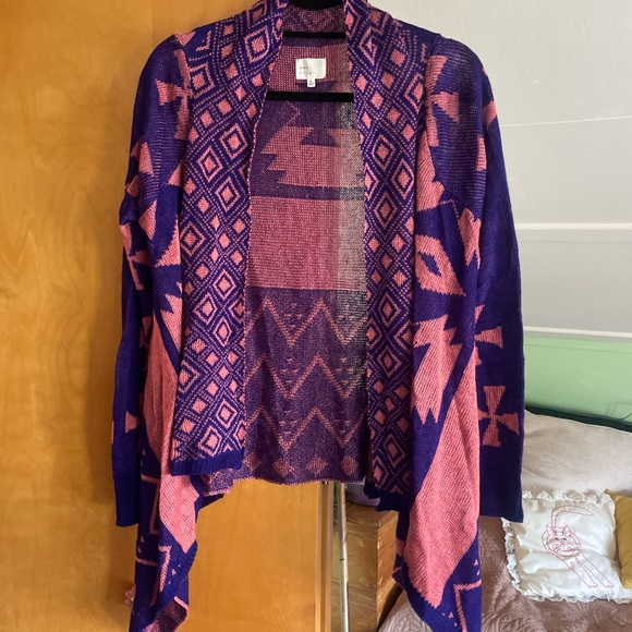Women's Aztec Open Front Cardigan - Purple and Pink - Picture 1 of 2